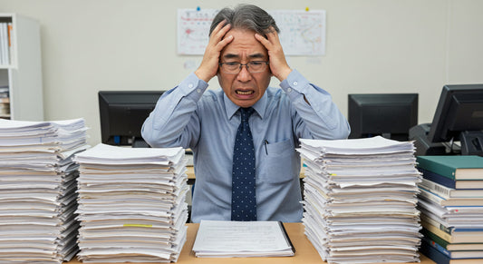 紙の資料をデータ化したいけどずっと溜まってしまいどうしようもない50代男性